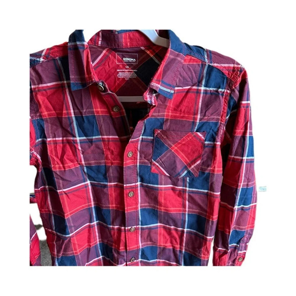 Navy and Blue Plaid Button Down Shirt Size 10​ - Picture 2 of 3